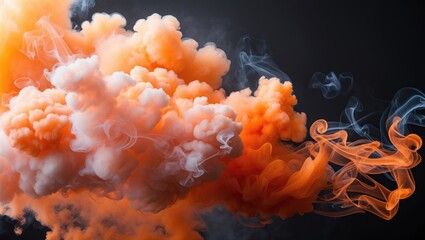 Canvas Print - Vibrant orange smoke swirling against a dark background creating an abstract artistic effect ideal for wallpapers or design projects.