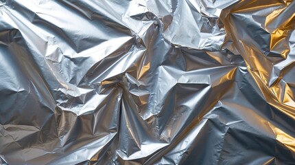 Sticker - Crumpled aluminum foil texture with reflective shiny surface ideal for backgrounds and design elements in various creative projects