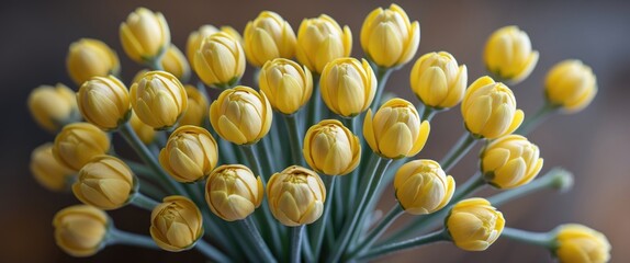 Canvas Print - Vibrant close-up of multiple yellow flower buds arranged artistically against a soft background showcasing beauty and nature's elegance