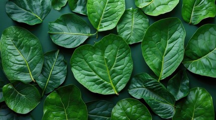 Wall Mural - lush green leaf texture composition for nature and botanical designs or eco-friendly themes.