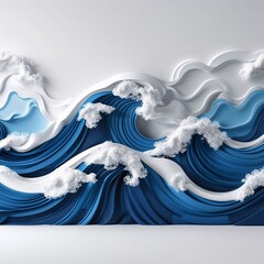 Wall Mural - A wave shape blue and white on plain white background