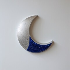 Wall Mural - A half moon shape silver and blue on plain white background