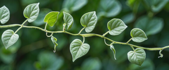 Wall Mural - delicate green vine with soft, velvety leaves in lush blur background creating a serene and natural 