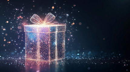 Wall Mural - glowing gift box: a mesmerizing, iridescent gift box shimmers with ethereal light and sparkling part