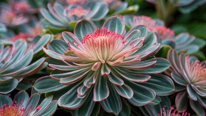 Canvas Print - Adenium flower close-up showcasing vibrant petals and unique leaf patterns, perfect for ornamental garden aesthetics and floral art.