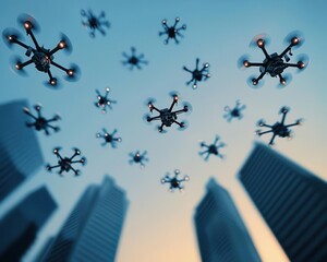 Sticker - AIenhanced drone swarms conducting industrial maintenance on skyscrapers