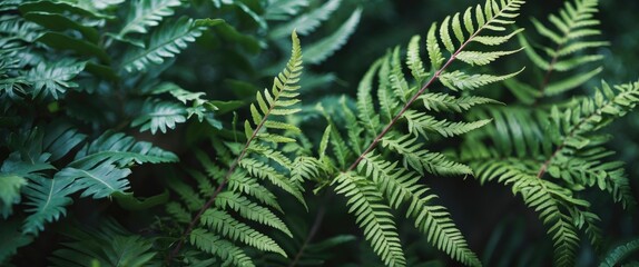 Wall Mural - lush green fern leaves showcasing intricate textures and patterns in a tranquil natural setting illu