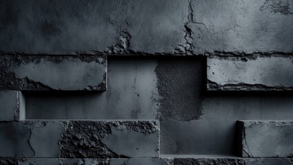 Canvas Print - Dark abstract cement wall texture with rough surfaces and cracks for industrial backgrounds and design projects.