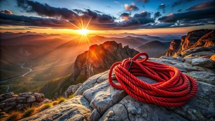 Canvas Print - Red Rope Knot in Dramatic Mountain Landscape - Stock Photo