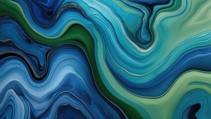 Canvas Print - Abstract fluid art with swirling blue and green patterns creating a mesmerizing marbled backdrop suitable for modern designs or decor.