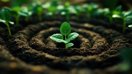 Wall Mural - Seedling growth spiral, soil, sunlight, farm, agriculture