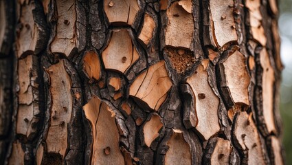 Wall Mural - Cherry tree bark close-up highlighting intricate textures and earthy tones ideal for nature themes and organic background designs.