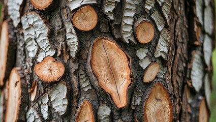 Canvas Print - Detailed macro shot of tree bark showcasing intricate textures and patterns in nature's wood grain and natural imperfections.