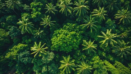 Canvas Print - Aerial View of Lush Green Tropical Forest Showcasing Diverse Tree Canopies and Vibrant Ecosystem for Nature Conservation Themes