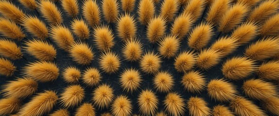 Wall Mural - vibrant autumn landscape featuring golden spiked grass against dark background with room for custom 