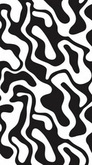 black white vector pattern wavy lines fluid organic shapes seamless doodles