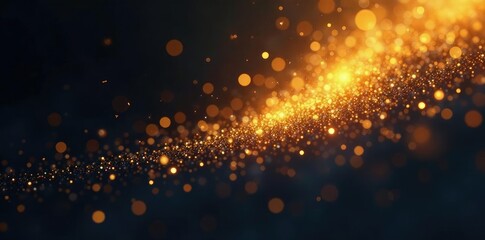 Wall Mural - Shimmering gold dust particles suspended in darkness, spark, glitter