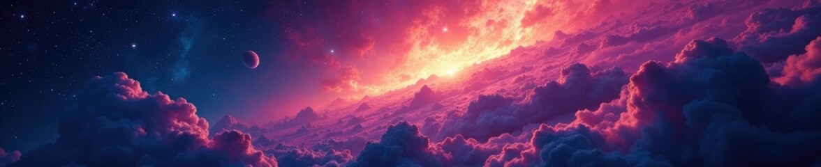 Wall Mural - swirling gas clouds with starlight and planets, space, stars