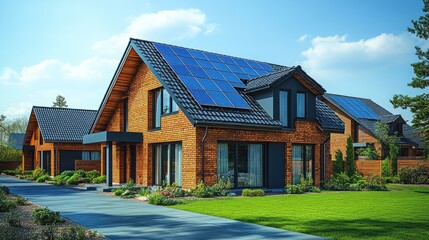 Wall Mural - Suburban Solar Home, Energy Efficiency, Sunny Day