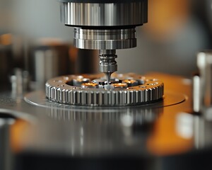 A close-up view of a precision machining tool engaged in the intricate process of manufacturing metal components.