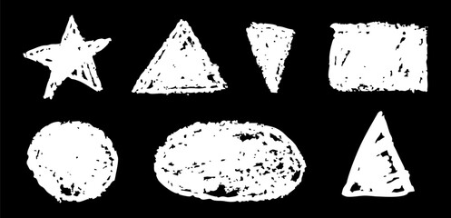 Wall Mural - set of basic geometric shapes. circle, star, rectangle, triangle and oval drawn with white charcoal.