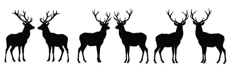 Fototapete - Beautiful Deer Silhouettes with white background 