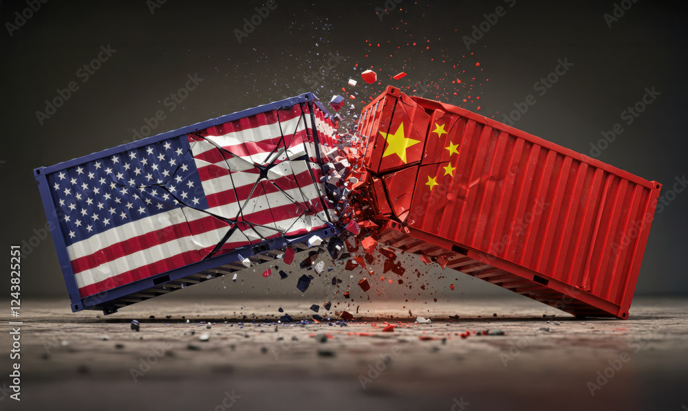 Trade Ship Exploding china and us trade war ,shipping containers colliding and exploding mid ...