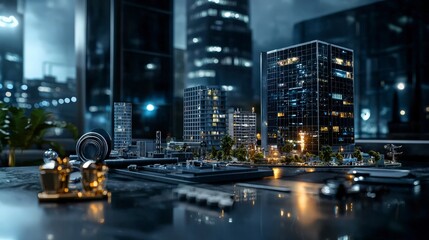 Leinwandbilder - Economic windfall investment expansion in urban landscape nighttime cityscape digital rendering modern environment