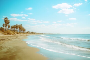 Canvas Print - Sunny beach, palm trees, ocean waves, coastal landscape, vacation