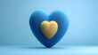 © Giman - Blue fuzzy heart containing smaller yellow heart, minimalist background, Valentine's Day card