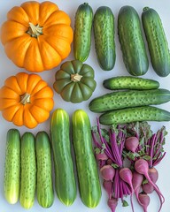 Canvas Print - Autumn harvest pumpkins, cucumbers, beets