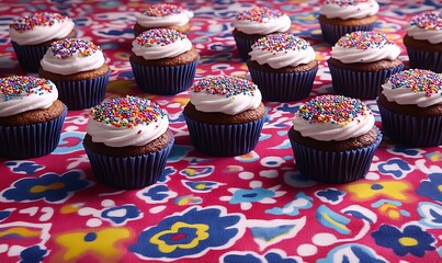 Wall Mural - Colorful Cupcakes Party Table Festive Dessert