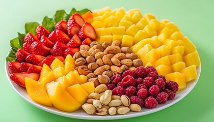 Wall Mural - Colorful fruit & nut platter on green