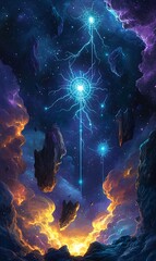 Poster - Cosmic Energy Beam Nebula, Astral, Power, Fantasy Artwork