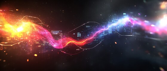 Wall Mural - Digital energy flows, cosmic background, tech intro