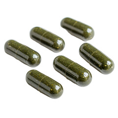 Neem Herbal Capsules on Plain Light Grey Clean Isolated Transparent Background