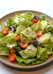 Canvas Print - Fresh green salad, cherry tomatoes, restaurant setting