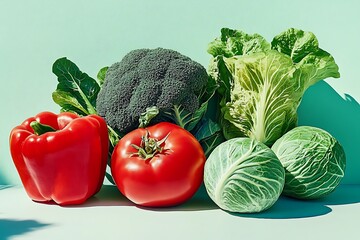 Canvas Print - Fresh vegetables studio shot, pastel background