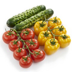 Canvas Print - Fresh vine tomatoes, cucumbers, peppers on white