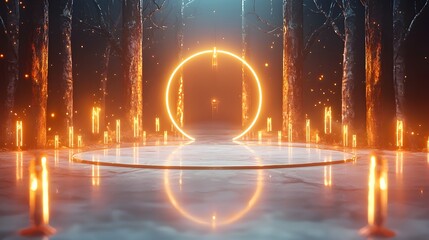 Wall Mural - A large glowing circle is in the center of a room