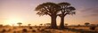 © Sathaporn Buarabut - Morning light illuminates the unique shape of a baobab tree in the savannah, shade, leaf, landscape