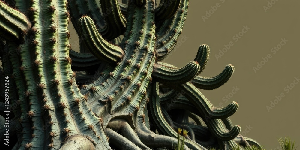 Overgrown ancient cactus with thick gnarled roots and sprawling arms ...
