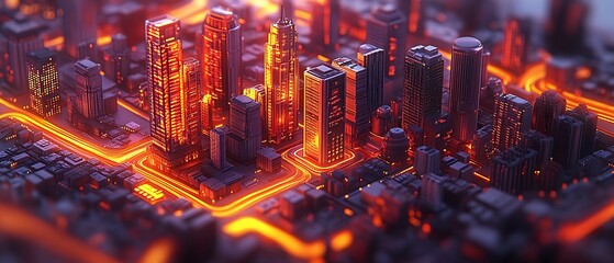 Wall Mural - Glowing Cityscape Digital Urban Night