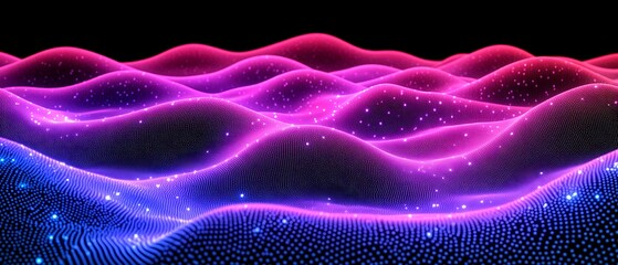 Poster - Glowing digital waves, dark backdrop, abstract art