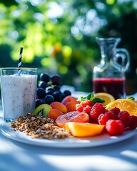 Wall Mural - Healthy breakfast platter outdoors