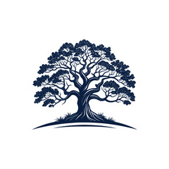 oak tree, tree silhouette logo vector line art logo design