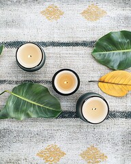 Canvas Print - Lit candles, leaves, textile, autumn, relaxation, home decor