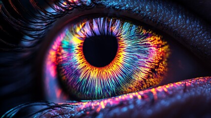 Fototapete - Vibrant digital eye rise showcasing ultra high definition colors and intricate patterns in a mesmerizing display of light and detail