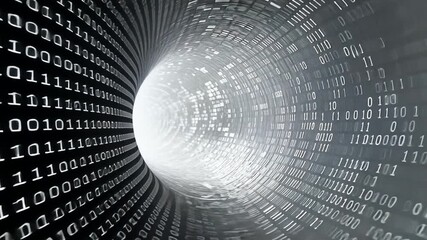 Aufkleber - Binary Tunnel: A swirling tunnel of binary code creates a mesmerizing visual, representing the digital realm and the flow of information. This abstract image evokes a sense of speed, movement.