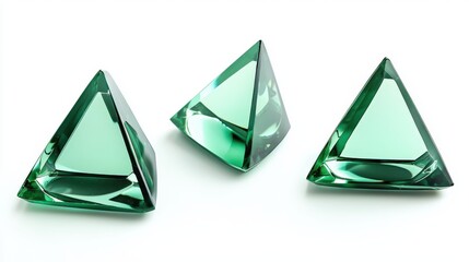 Wall Mural - set of three emerald triangular objects with glossy finish ideal for decorative art and photography